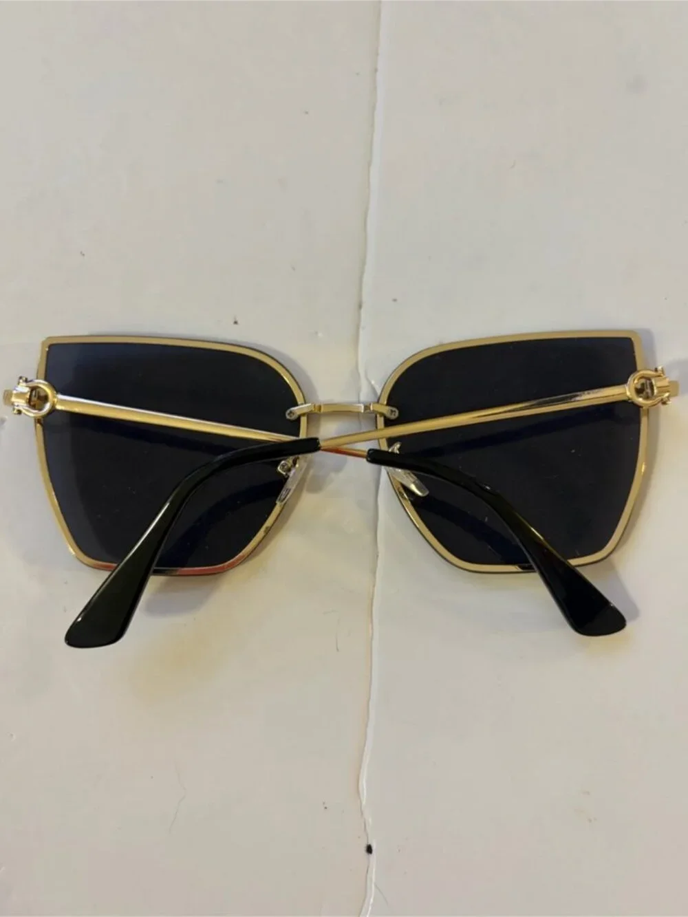 Vintage-Inspired Rimless Square Sunglasses Black & Gold